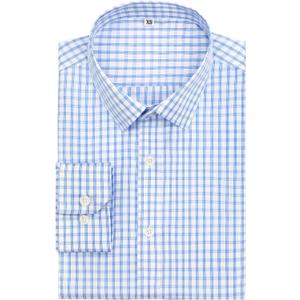 Mens Grade 4 Wrinkle-Resistant Plaid Button-Down Cotton Long Sleeve Regular Fit Gingham Dress Shirts (X-Small, 907_11_light Blue Plaid)