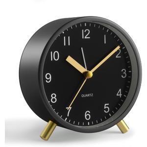 Analog Alarm Clock, 4 inch Super Silent Non Ticking Small Clock with Night Light, Battery Operated, Simple Design, easy setting for Office, Bedroom, Bedside, Desk, teens, elders, kids, adult, Black