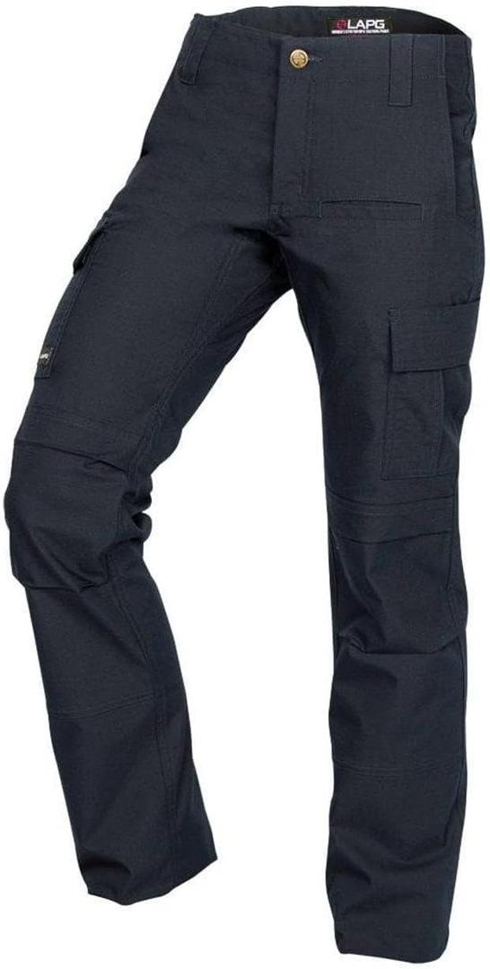 LAPG Women's Gear Stretch Tactical Pants, Low Rise, Slim Fit, 7-Pocket Durable Flex Cargo Outdoor, Hiking & Work Pants (16 Long, Navy)