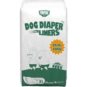 PAWPANG Disposable Dog Diaper Liners l Trial Pack (25 Count), Absorbent Inserts with Odor Control for Reusable Dog Diapers & Belly Bands (X-Small)