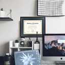 FramePro 11x14 Diploma Frame with Navy over Gold Mat, 14x17 Certificate Frame, Real Wood with Gold Trim, Black Frame with Arcylic
