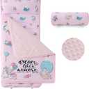 beeweed Toddler Nap Mat, Rollup Design Kid Sleeping Mat with Removable Pillow & Minky Blanket, Toddler Sleeping Bag for Daycare Preschool Travel Camping (Pink Unicorn)