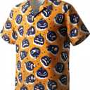 Men Halloween Shirt Fun Pumpkin Print Button Up Shirts Casual Hawaiian Short Sleeve Shirt Holiday Aloha Shirts (Orange, XXL)
