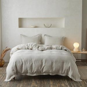 Simple&Opulence 100% Linen Duvet Cover Set with Crossed Embroidery Washed - 3 Pieces (1 Duvet Cover with 2 Pillow Shams) Soft Breathable Farmhouse - Linen, King Size
