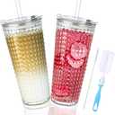 20oz Glass Cups with Lids and Straws,2 Pack Reusable Glass Tumbler for Cold & Hot Drinks Wide Mouth Travel Mug for Smoothies Cocktails Beer Tea Juice and Iced matcha Coffee Cups with Lids