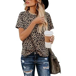 Blooming Jelly Womens Leopard Print Tops Short Sleeve Round Neck Casual T Shirts Tees XL