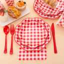 175 Pcs Red Gingham Plates and Napkins Party Supplies - Red and White Checkered Plates Sets Serve 25 Guests - Scalloped Gingham Paper Plate for Birthday Picnic Mother's Day Party Decorations