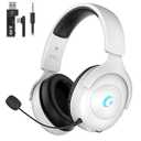 Rumoon Wireless Gaming Headset for PS5, 2.4GHz Gaming Headset with Mic, 45H Battery, Surround Sound, Noise Cancelling Over Ear Headphones, for Xbox Needs 3.5mm Cable - White