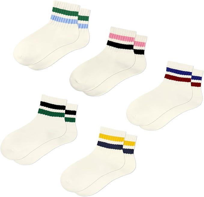 American Trends Womens Crew Socks Retro Mini Striped Ankle Socks Casual Cotton Novelty Socks for Fashion Outfits