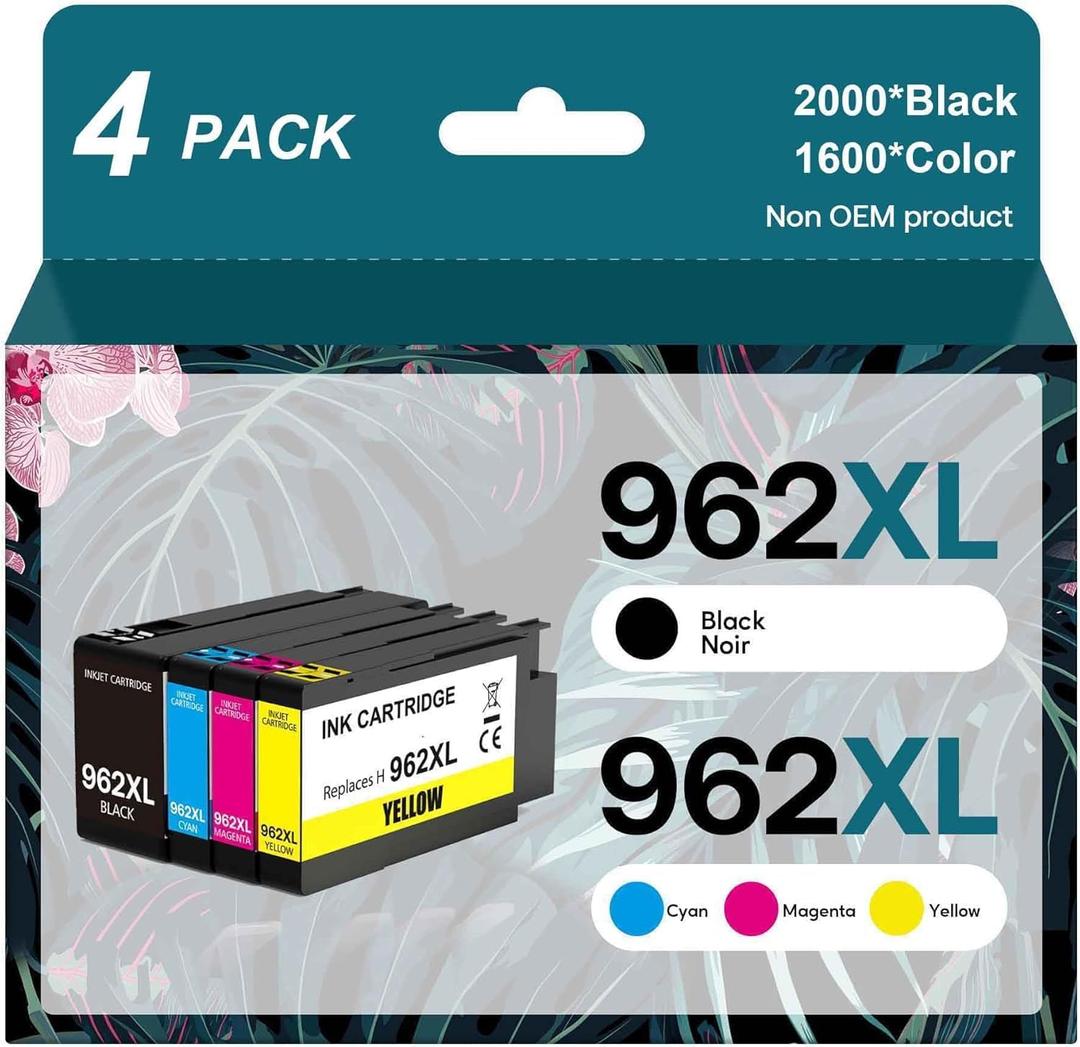 962XL Ink Cartridges Combo Pack Compatible for HP 962 Ink Work with HP OfficeJet Pro 9015 9020 9010 9025 9019 Printers(4 Pack)