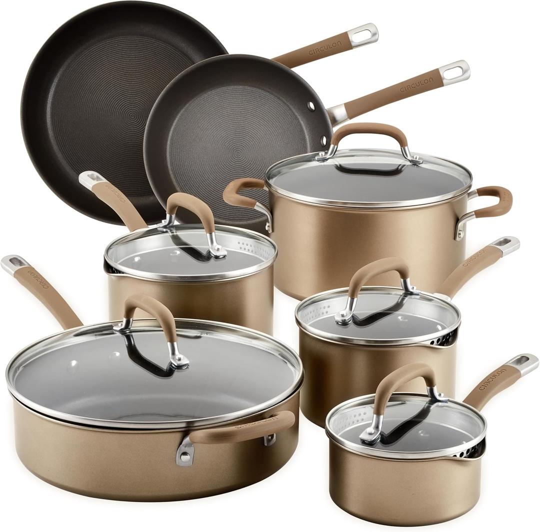 Circulon Premier Professional Hard Anodized Nonstick Cookware Induction Pots and Pans Set, 10 Piece, Bronze
