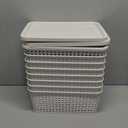 Plastic Storage Basket with Lid, Stackable Small Box Bins for Organizing and Containers for Shelves Drawers Desktop Closet Playroom Pantry Classroom Office Home, 8 Pack 10.2x7.2x4.1 Inch, White