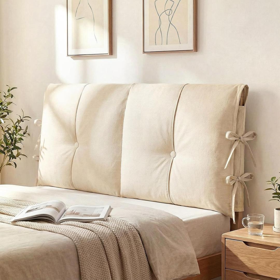Tegeme Headboard Cover with Tie Straps Cover Large Thicken Bed Headboard Pillow for Size Beds Metal Frame Wooden Bed(Creamy White,Full)