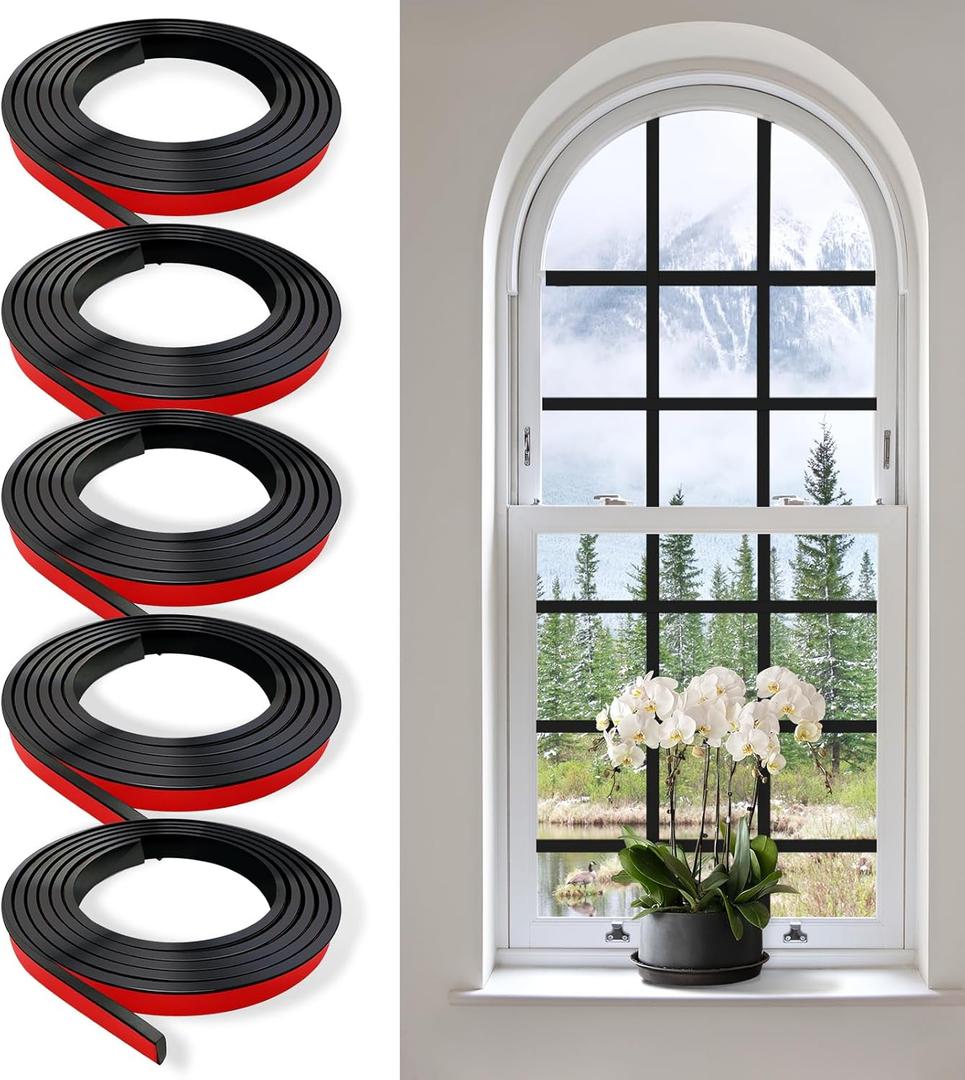 5 PCS Window Grid Kit,32.8ft Peel and Stick Window Grids,DIY Window Grille Inserts Grid Kit,Cuttable Wall Trim Molding for Window Door Frames(5x6.56 ft x 0.5 in Wx0.2in) (Black)