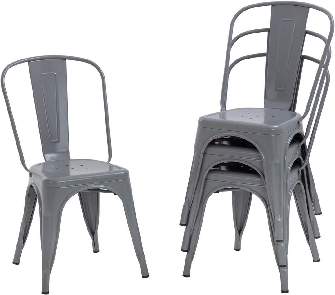 FDW Dining Chairs Set of 4 - Indoor/Outdoor, Metal, 18 Inch Seat Height, 330LBS Weight Capacity, Stackable, Restaurant & Bar Chairs (Grey)