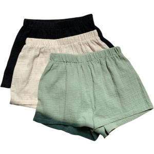 MakeMeChic Women's 3 Pack Linen Shorts Summer Lounge Sleep Pajama Boxer Shorts (Medium, Black Beige Green)