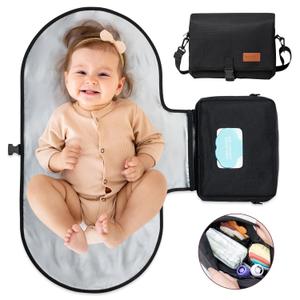 Momcozy 2-in-1 Diaper Changing Pad - Extra-Large Portable Diaper Pad 31.4x15.7 inch - Waterproof and Foldable for Newborns to Toddlers - Also Used As Adjustable Shoulder Bag with Wipes Pocket (Black)