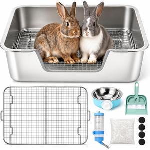 Large Stainless Steel Rabbit Litter Box Set for Small Animals