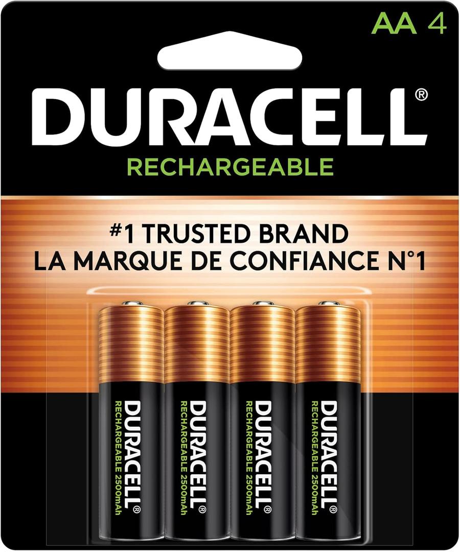 Duracell Rechargeable AA Batteries 4 Count, Long-lasting Power, All-Purpose Pre-Charged NiMH Double A Battery for Household and Gaming Devices