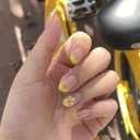 Mivota Yellow French Press on Nails with Flower Designs Short Oval Fake Nails Nude Glossy Acrylic Press in Nails Full Cover Stick on Nails for Women Nail Manicure 24 Pcs