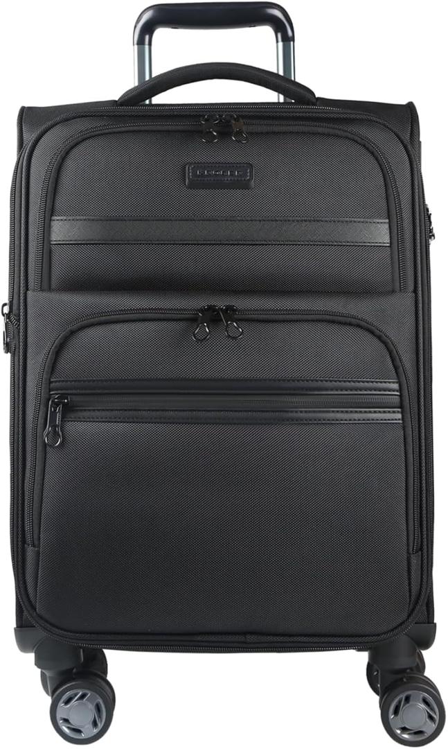 KROSER Softside Expandable Carry On Luggage with Front Business Pockets20 Inch Suitcases with Spinner Wheels & Built-in TSA Lock, Durable Suitcase Rolling Luggage with USB Port, Black