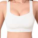 Derisaly Womens Seamless Bra Wireless Pullover Push Up Bras Front Closure Supportive Vest Bralette Full Coverage Tshirt Bra (White, L) (White, L)
