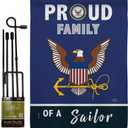 Proud Family Sailor Garden Flag - Set with Stand Armed Forces Navy USN Seabee United State American Military Veteran Retire Official - House Banner Small Yard Gift Double-Sided 13 X 18.5