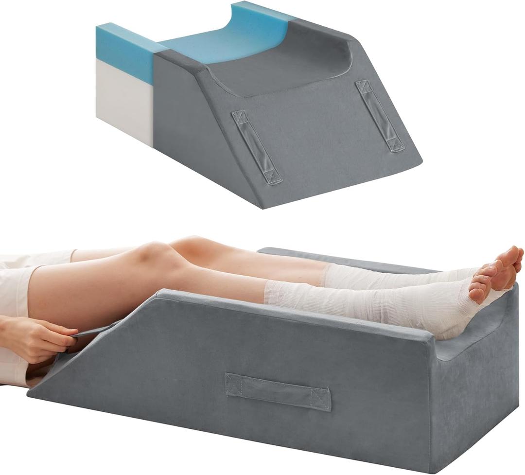 Double Leg Elevation Pillows for After Surgery, Memory Foam Leg Elevating Pillow, Leg Pillow Elevation Blood Circulation, Knee Pillow Wedge Pillow for Back Knee Hip Ankle Pain Relief, Grey