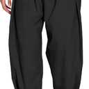 COOFANDY Men's Cotton Linen Harem Pants Drawstring Casual Cropped Trousers Lightweight Loose Beach Yoga Pants with Pockets (S, Black)