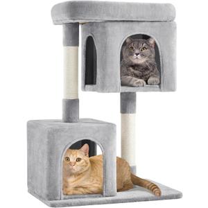 Yaheetech 33.5in Cat Tree Tower for Indoor Cats w/2 Cozy Plush Condos, Oversized Perch & Sisal Scratching Posts, Stable Cat Stand House for Large Cats & Pets, Light Gray