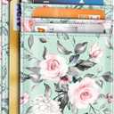 Slim Front Pocket Wallet RFID ID Card Holder Cute Small Wallet with Keychian for Women,Green Flowers