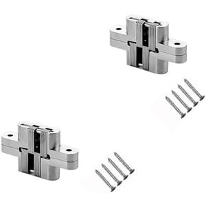 Pack of 2 2pcs Invisible Hinges, Heavy Duty Zinc Alloy,Hidden Door Hinges 180 Degree Cross, Home Aesthetics,Hingesfor,Hingeforcabinet,Cupboard,Wooden Box (2.4)