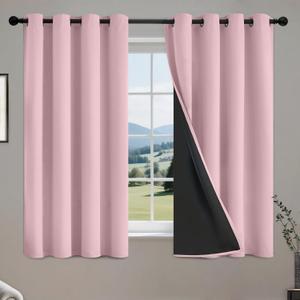 COSVIYA 100% Pink Blackout Curtains for Bedroom Kids Room 54 Inches Length 2 Panels Set, Full Light Blocking Thermal Insulated Grommet Nursery Window Treatment Drapes with Black Liner,W52 x L54