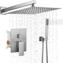 BWE 12 Inch Square Shower Head System 2-Functions Bathroom Luxury Rain Mixer Shower Combo Set Wall Mounted Rainfall Brushed Nickel Shower Faucet Rough-in Valve Body and Trim Included