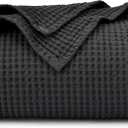 PHF 100% Cotton Waffle Weave Black Blanket King Size 104" x 90" - Lightweight Washed Soft Breathable for All Season - Perfect Layer for Couch Bed Sofa - Elegant Home Decoration Gift