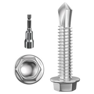Wensilon (250Pcs) #8×1" Hex Washer Head Self Drilling Screws, 410 Stainless Steel Metal SheetScrews，TEK Screws, Sheet Metal Self Tapping Screws