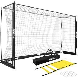 Portable Soccer Goal, Collapsible Soccer Goal Net Metal Base, Quick Setup Soccer Training Equipment with 1 Carry Bag, 1 Agility Ladder, 4 Ground Nails (Standard Black)