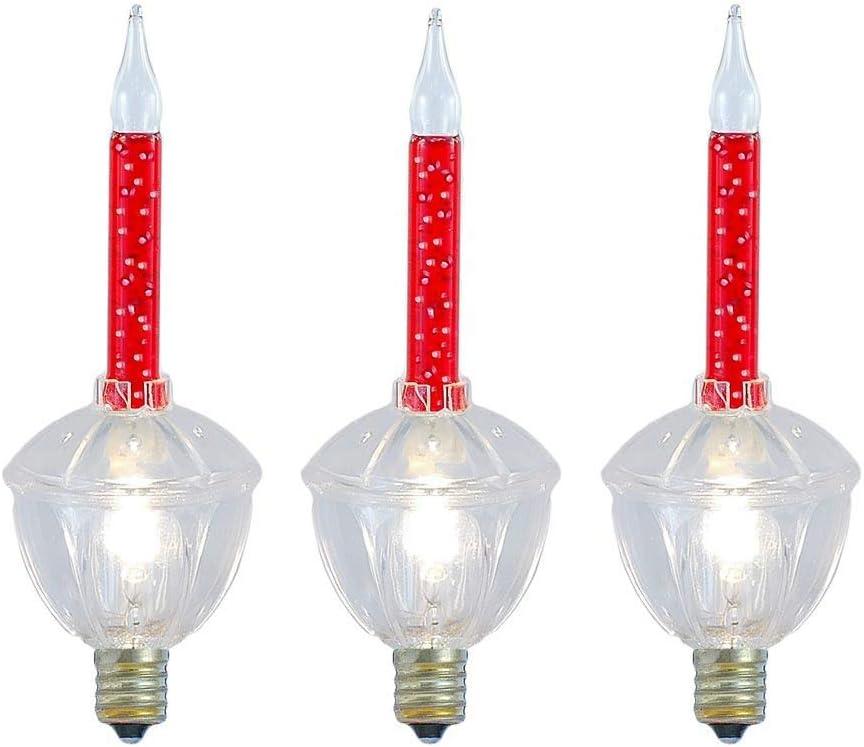 Novelty Lights Replacement Glitter Bubble Lights 3 Pack, Red Liquid with Clear Bulbs and Bases, Vintage Glass Holiday Bulbs with Flowing Glittery Liquid, 5 Watts Each, C7/E12 Base
