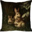 William Morris Inspired Design Floral Pillow Covers, Vintage Floral Rabbit Print Throw Pillow Covers Home Decor, Retro Pillowcase Cushion Cover for Bed Sofa Living Room (3Rabbit, 18x18inch)