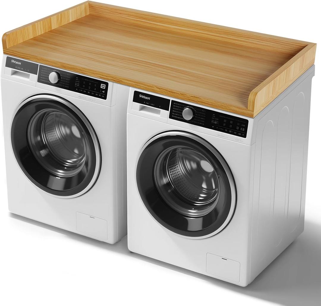 GCCSJ Washer Dryer Countertop, 54" Width x 27.5" Depth Wood Laundry Topper with Edge & Non-Slip Pads for Laundry Room Organization Storage & Clothes Folding, Oak