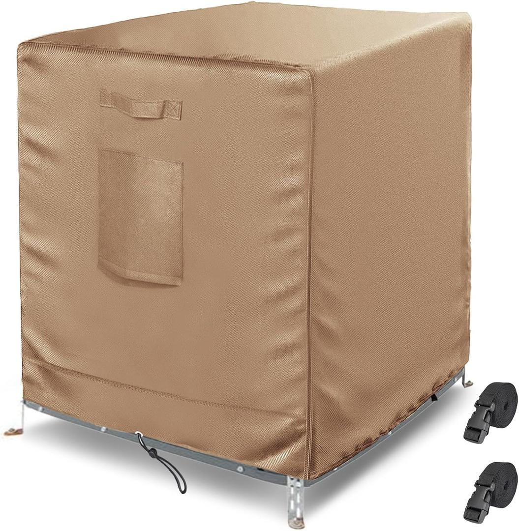Central Air Conditioner Cover for Outside Units, AC Covers for Outside Winter With 2 Straps, Waterproof Cover Fit up to 36x36x39 inchs (BROWN)