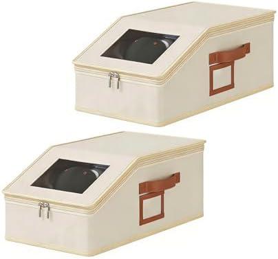 GDGZJJD Hat Storage Box Organizer, 2-Pack, Stackable with Clear Windows, Holds 30 Baseball Caps, Beige