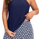 Yonique Women Two Piece Plus Size Tankini with Skirt Tummy Control Bathing Suits High Neck Swimsuits (Blue, XL)