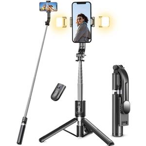 Selfie Stick Tripod with Light, 45'' Selfie Stick with Wireless Remote, Portable Phone Tripod Compatible with iPhone 16/15 Pro Max/15/14 Pro/14/13, Samsung S22/ S23 Ultra/Android Smartphone