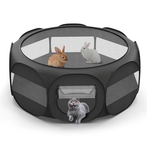 VavoPaw Small Animal Playpen, Chicken Brooder Box with Cover Top, Portable Outdoor Exercise Pet Cage Tent, Waterproof Breathable Pet playpen Indoor for Chick Ktiien Bunny Hamster Guinea Pig, Black
