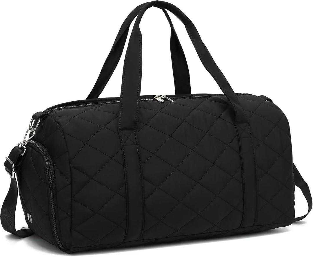 BLUBOON Duffle Bag Girls Kids Cute Gym Bag With Shoes Compartment & Wet Separation Waterproof Sports Overnight Travel Bag (Black Diamond Grid)