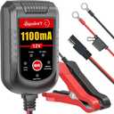 Motorcycle Battery Charger and Maintainer 12V, 1.1Amp Smart Trickle Charger - Automatic Float Charger for Cruiser Sport Bike ATV Scooter Dirt Bike Lawn Mower, LiFePO4 Lithium Lead Acid AGM Gel