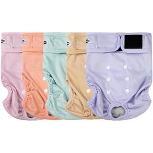 Tuiskusa Reusable Washable Dog Diapers Female, Highly Absorbent Doggie Diapers, Size Adjustable Puppy Diapers for Dog Period Panties(5 Pack)