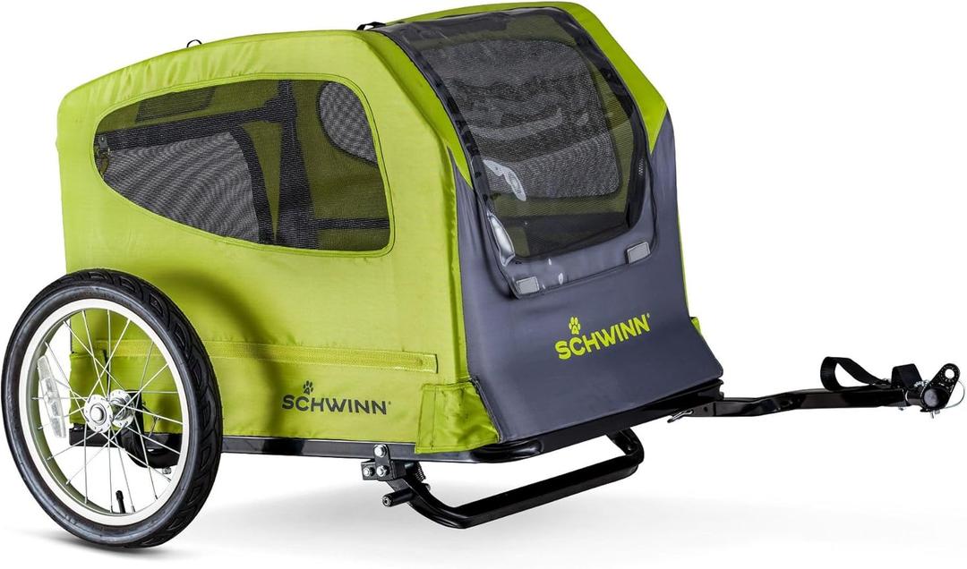 Schwinn Rascal Bike Dog Trailer, Carrier for Small and Large Pets, Easy Folding Cart Frame, Quick Release Wheel, Universal Bicycle Coupler, Washable Non-Slip Lining Large (Up to 100 lbs.), Green