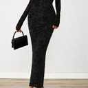 PRETTYGARDEN Womens Fashion Off Shoulder Floral Maxi Bodycon Dress Spring Long Sleeve Mesh Long Formal Wedding Guest Dresses (Black, M)